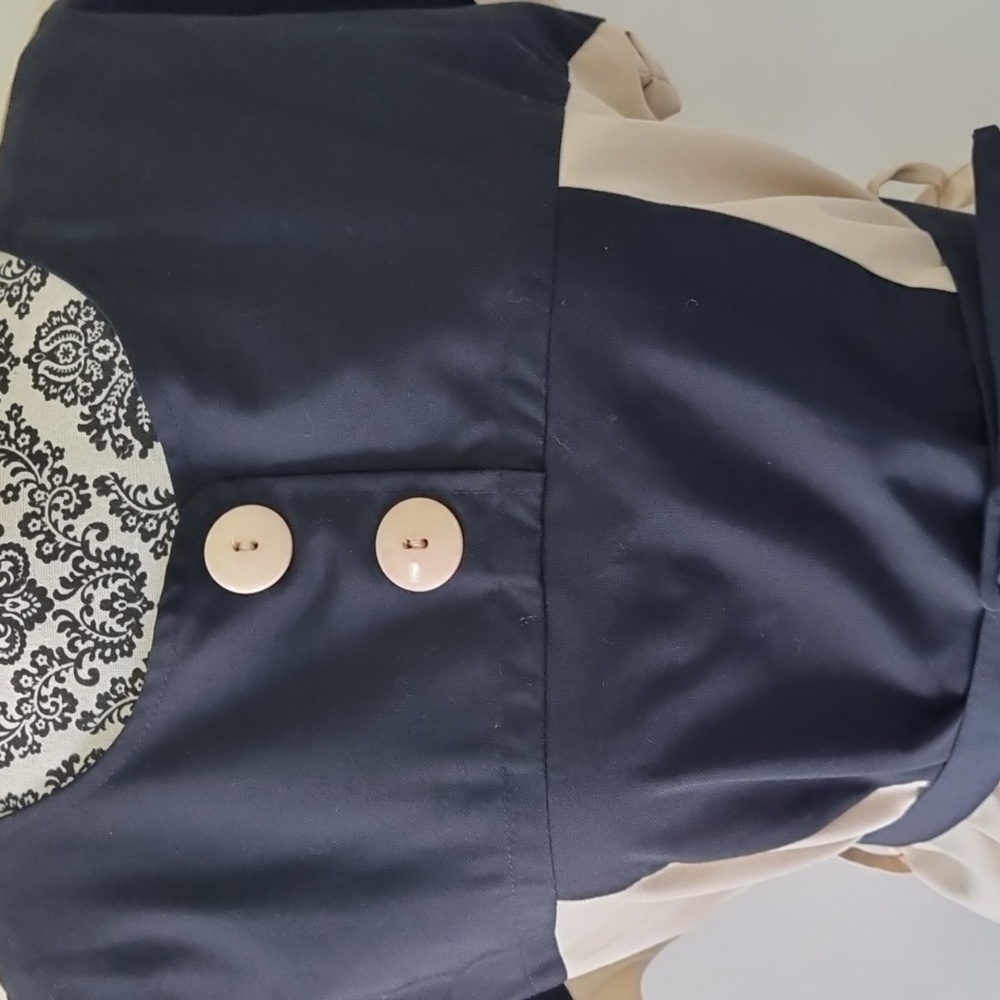 Katies, vintage cream/black panel midi dress, with belt, size 10 - Picture 2 of 7